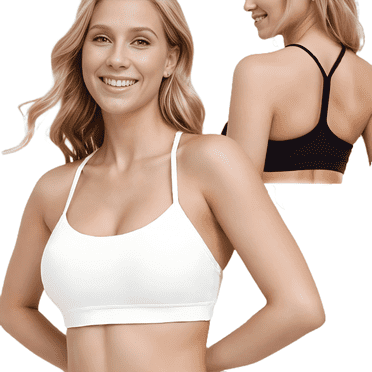 2 Pack Sports Bras for Women, Supportive Workout Bras, Y Back Thin Strap Yoga Bra with Removable Cups