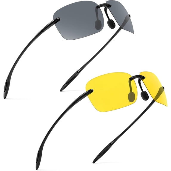 2 Pack Sports Polarized Sunglasses for Men Women, Rimless Frame Lightweight Sun Glasses with UV Protection for Driving Fishing Golf Running Surf