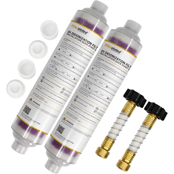 2-Pack Spotless Car Wash Inline Deionizer with Visual Resin Technology - Transparent Housing, Color-Changing Media (Purple to Brown) for Spot-Free Rinse on RV, Auto, Solar Panels