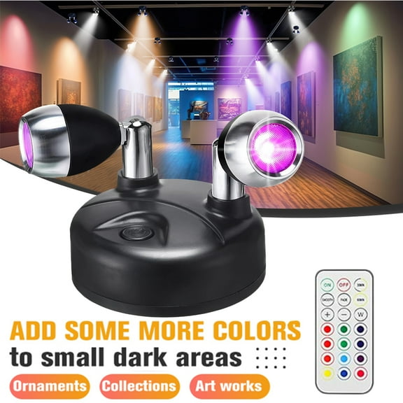 2 Pack Spotlights Indoor LED Wireless 13 Color up Lights w/ Rotatable Light Head Stick on Wall Hallway for Painting Picture Artwork Closet