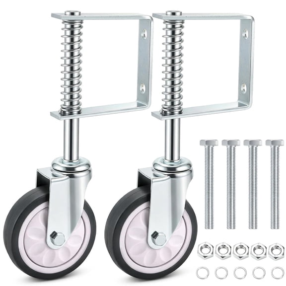 2 Pack Spring Loaded Gate Casters, 4 Inch Heavy Duty Gate Wheels, 360 Degree Sliding Gates Wheel, Rubber Gate Support Wheels with Universal Mount Plate for Wooden Gate Metal Gate Fence, 220lbs