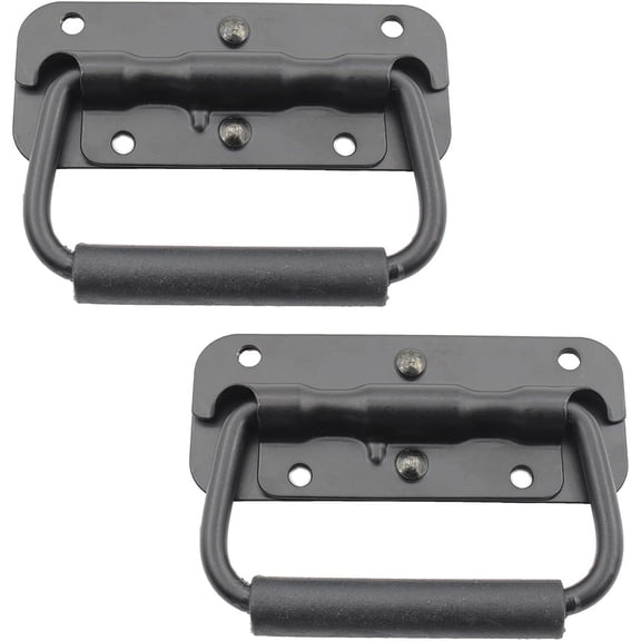 2 Pack Spring Loaded Pull Handles,Surface Mount Chest Handle with Rubber Grip, Handmade Chest Trunk Lifter Handle Pull, Heavy Duty Hardware for Chests Trunks Crates Storage Boxes Thickened 2mm