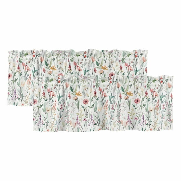 2 Pack Spring Sage Floral Valance for Window Watercolor Style Red Flower Kitchen Valance Rod Pocket Short Curtain Topper Decorative Window Treatment for Living Room Bedroom 42"x12"