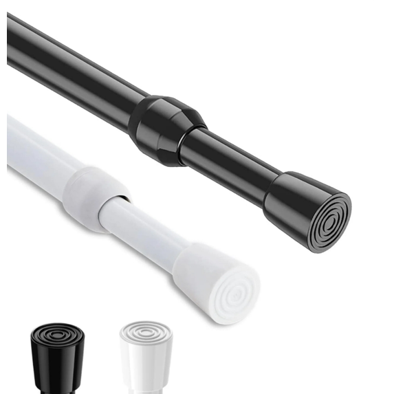 2 Pack Spring Tension Curtain Rod 16-28 inch,Adjustable Spring Rod Extendable Tension Rod for Kitchen, Bathroom, Window, Bookshelf, Closet(Black and White)