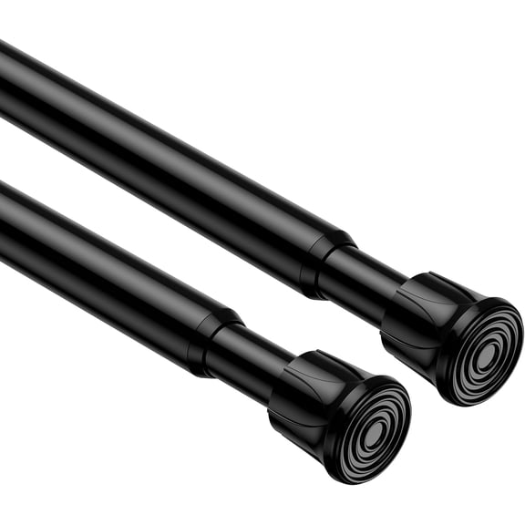 2 Pack Spring Tension Rods 28-48 Inches,5/8" Diameter Black Spring Load Adjustable Expandable,Small Tension Curtain Rod for Windows,Kitchen,Doorway,Bathroom,Cupboard Bars