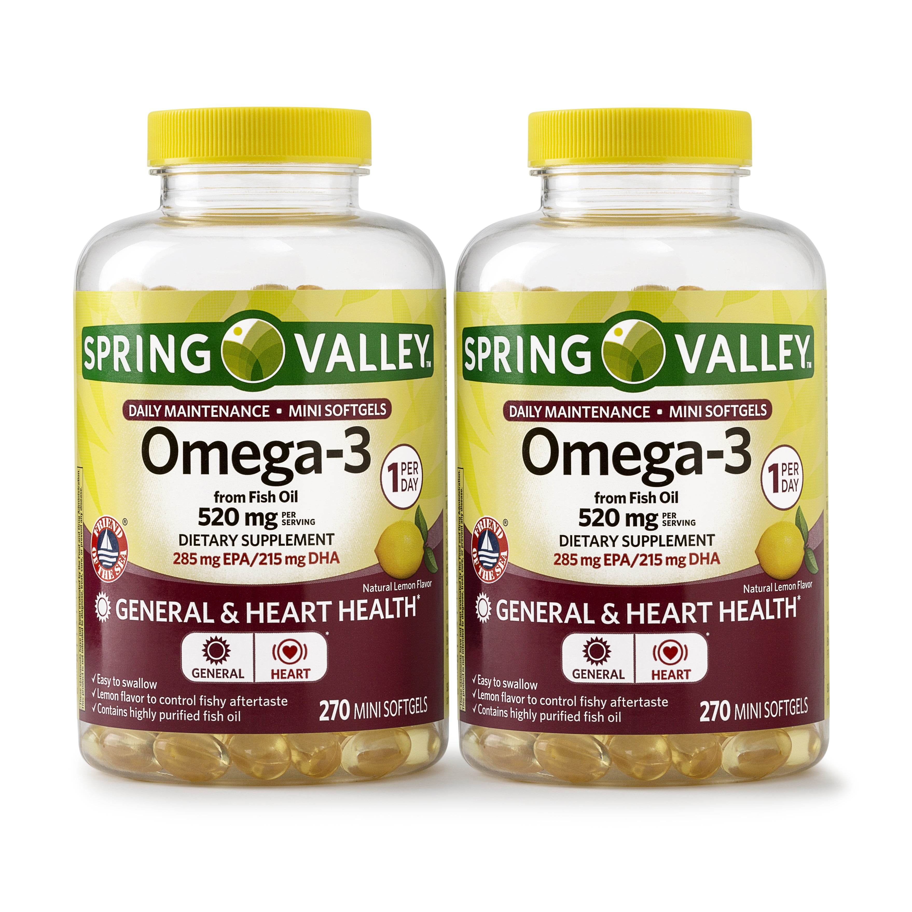 Spring Valley Proactive Support Omega-3 Mini from Fish Oil Dietary  Supplement, 1000 mg, 120 Count 