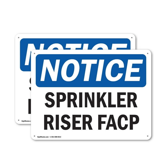 (2 Pack) Sprinkler Riser Facp OSHA Notice Sign 10 Inch X 7 Inch Plastic Sign, Weather Resistant, UV Protected for Workplace, Business, and Construction Site, Made in the USA