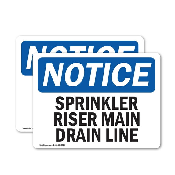 (2 Pack) Sprinkler Riser Main Drain Line OSHA Notice Sign 7 Inch X 5 Inch Vinyl Label Decal Sticker Weather Resistant, UV Protected for Workplace, Business, and Construction Site, Made