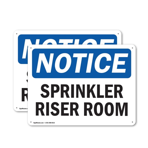(2 Pack) Sprinkler Riser Room OSHA Notice Sign 24 Inch X 18 Inch Plastic Sign, Weather Resistant, UV Protected for Workplace, Business, and Construction Site, Made in the USA