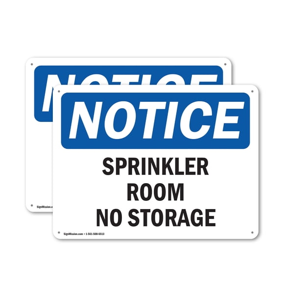 (2 Pack) Sprinkler Room No Storage OSHA Notice Sign 14 Inch X 10 Inch Indoor / Outdoor Rust-Free Aluminum Metal Signs for Workplace, Workshop, and Construction Site, Made in the USA