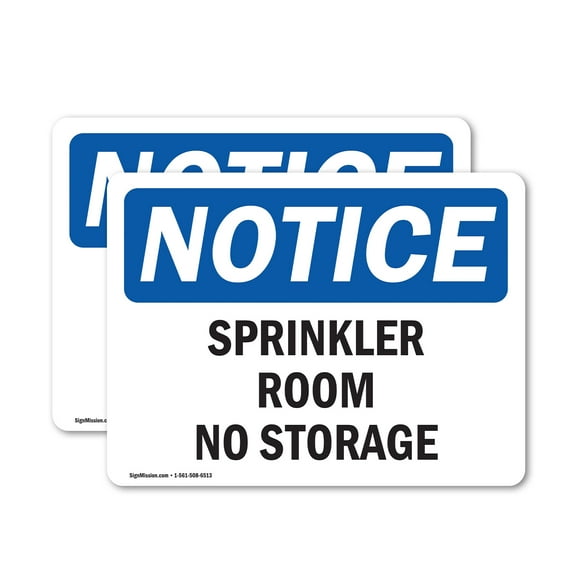 (2 Pack) Sprinkler Room No Storage OSHA Notice Sign 7 Inch X 5 Inch Vinyl Label Decal Sticker Weather Resistant, UV Protected for Workplace, Business, and Construction Site, Made in the
