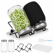 2 Pack Sprouting Jar Kit with Screen Lids, Adjustable Stands, Tray and Blackout Sleeves, 32 oz Wide Mouth Glass Sprouting Jars, Sprouts Growing Kit for Indoor Gardening Broccoli Alfalfa Mung Beans