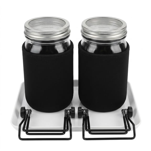 2-Pack Sprouting Jar Kit with Stainless Steel Mesh Lids, Wide Mouth Mason Jar Sprouter for Broccoli, Alfalfa & Bean Sprouts, Complete Seed Sprouting Kit with Tray Stand for Countertop Growing