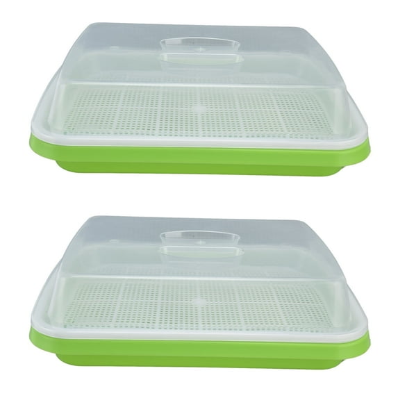 2 Pack Sprouting Tray with Transparent Lid, Soilless Hydroponics Seed Sprouter Grow Tray with Cover ,Plastic Material Seed Sprouter with Dense Small Holes