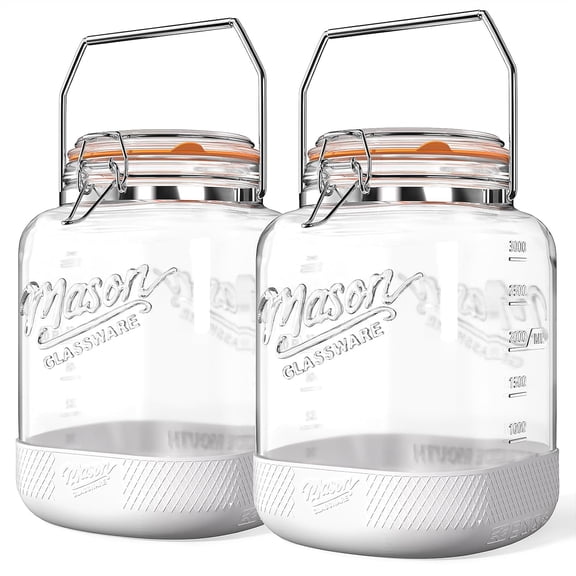 2 Pack Square 1 Gallon Glass Jar with Airtight Lid Large Mason Jars Wide Mouth 128 Oz with Scale Marks & Handle Glass Storage Containers with Anti-slip Base for Flour Oat Wheat Cookie Jar