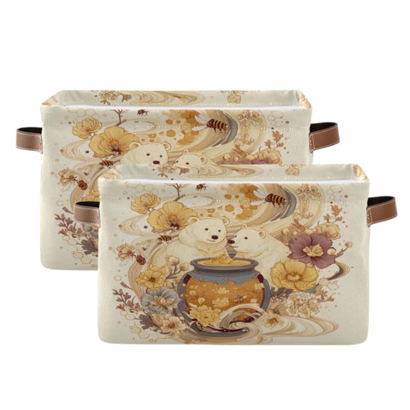 2-Pack Square Closet Organizers with Handles Open Basket Bins Bears Are Eating Honey Storage Basket for Home Office