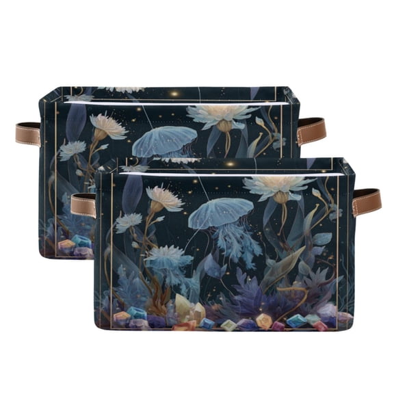 2-Pack Square Closet Organizers with Handles Open Basket Bins Bioluminescent Marine Plants Storage Basket for Home Office