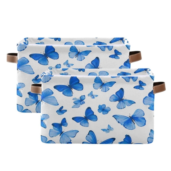2-Pack Square Closet Organizers with Handles Open Basket Bins Blue Butterfly Pattern Storage Basket for Home Office