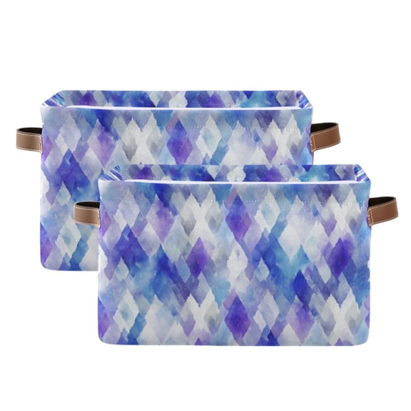 2-Pack Square Closet Organizers with Handles Open Basket Bins Blue and Purple Rhombus Shapes Storage Basket for Home Office