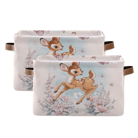 2-Pack Square Closet Organizers with Handles Open Basket Bins Cute Llittle Deer Storage Basket for Home Office
