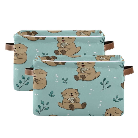 2-Pack Square Closet Organizers with Handles Open Basket Bins Cute Otter Pattern Storage Basket for Home Office