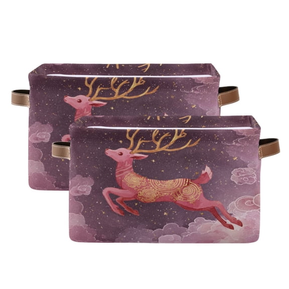 2-Pack Square Closet Organizers with Handles Open Basket Bins Deer with Long Antlers Storage Basket for Home Office