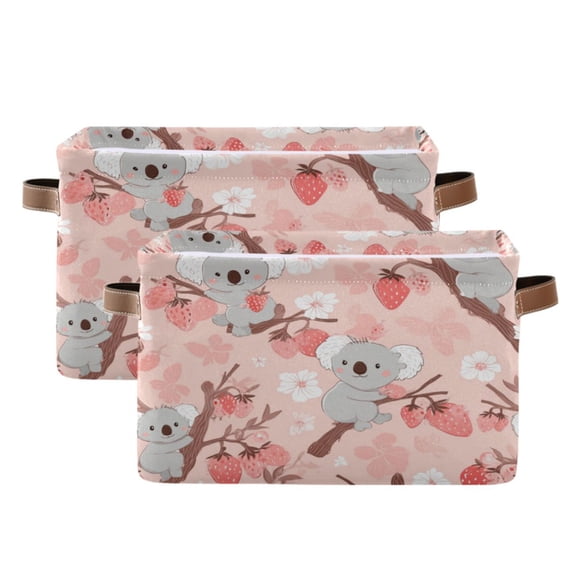 2-Pack Square Closet Organizers with Handles Open Basket Bins Koala and Strawberry Pattern Storage Basket for Home Office