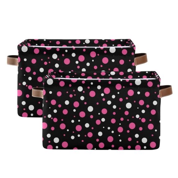 2-Pack Square Closet Organizers with Handles Open Basket Bins Pink and White Polka Dots Storage Basket for Home Office