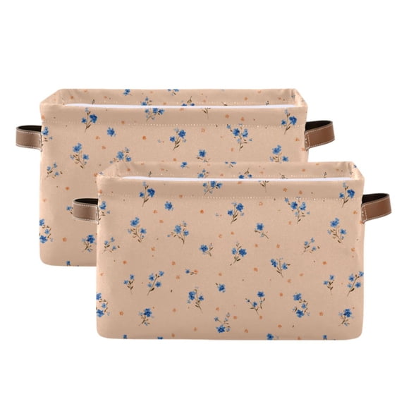 2-Pack Square Closet Organizers with Handles Open Basket Bins Small Blue and Orange Flowers Storage Basket for Home Office