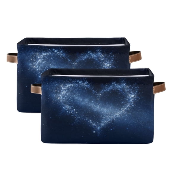 2-Pack Square Closet Organizers with Handles Open Basket Bins Starry Sky Background with Stars Storage Basket for Home Office
