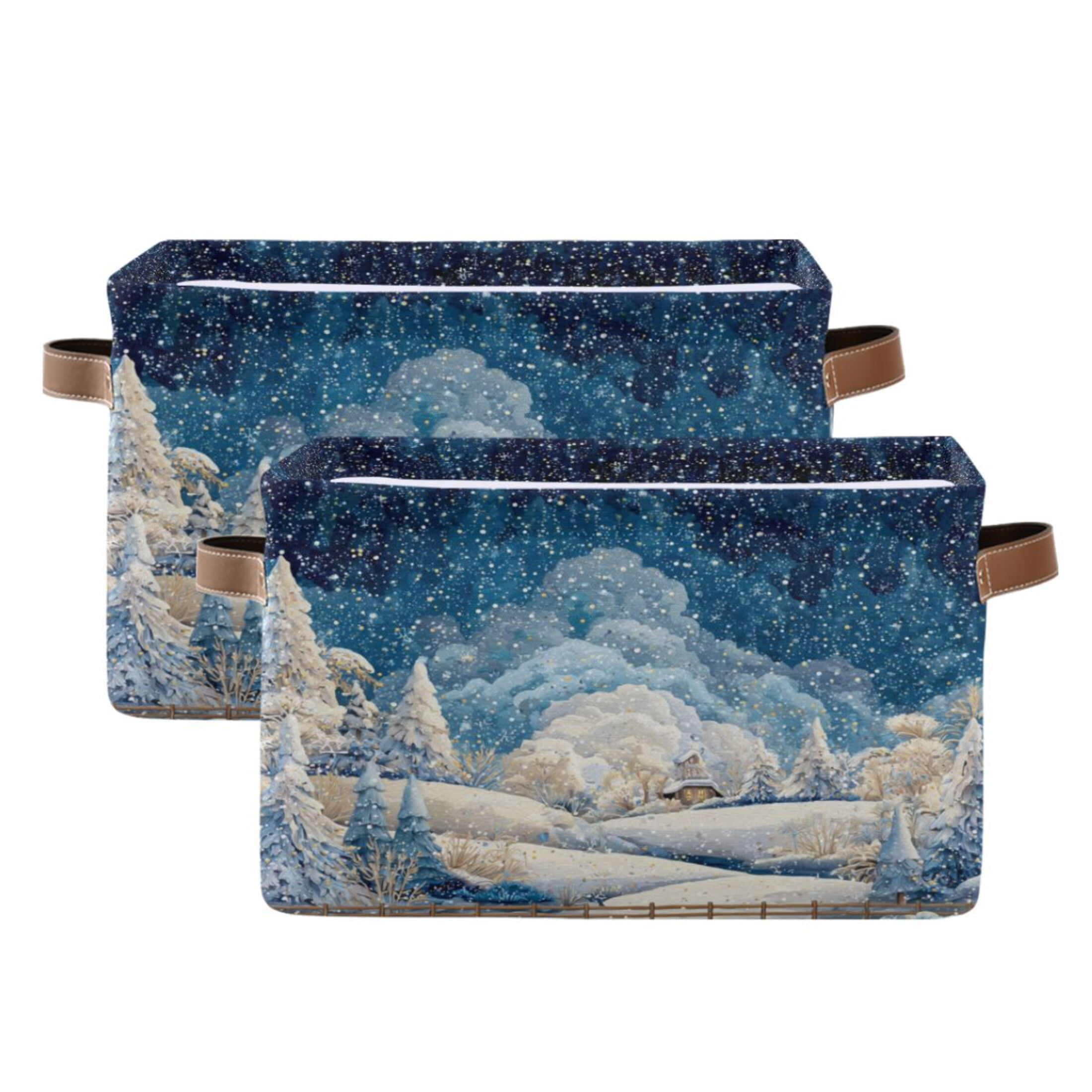 Scene Storage 2-Pack Square Closet Organizers with Handles Open Basket Bins Winter ...