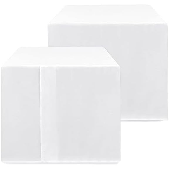 2 Pack Square Fitted Table Covers - 38 x 38 Inch - White Fabric Washable Tablecloth Protectors for Folding Table, Parties, Wedding, Trade Show, Dining