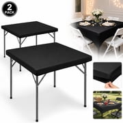 2 Pack Square Fitted Tablecloths 34x34 Inch - Stretchable Spandex Table Covers for Kitchen, Dining, Picnic & Outdoor Parties Black