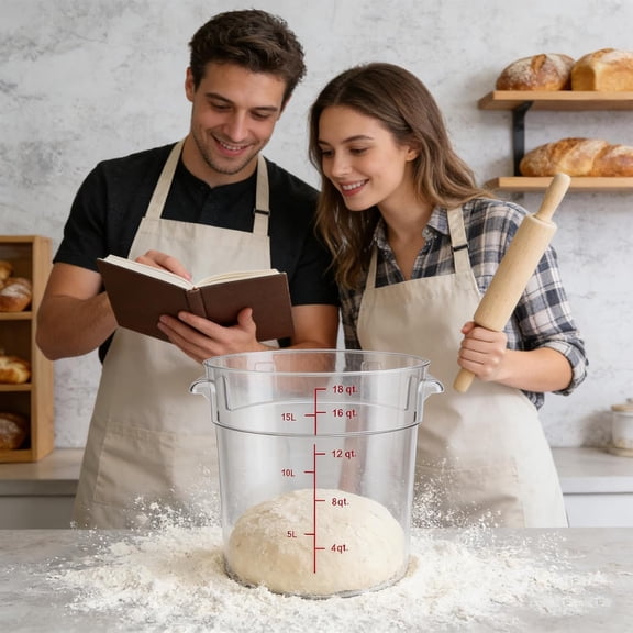 2 Pack Square Food Storage Container With Lid,12-22 Quart Commercial Storage Box With Scale & Handle,Cake Making,Dough Marinating Meat,Kitchen Supplies (Polycarbonate, Round 16 Quart)
