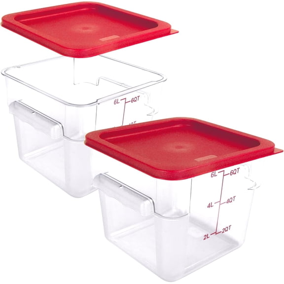 2 Pack Square Food Storage Container With Lid 6 Quart Red Lid And Measuring Line