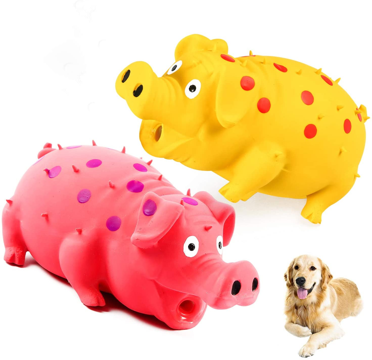 2-Pack Squeaky Pig Dog Toys - Durable Rubber Chew Toys with Oinking & Grunting Sounds for Small, Medium & Large Dogs - Interactive Latex Puppy Toy Set