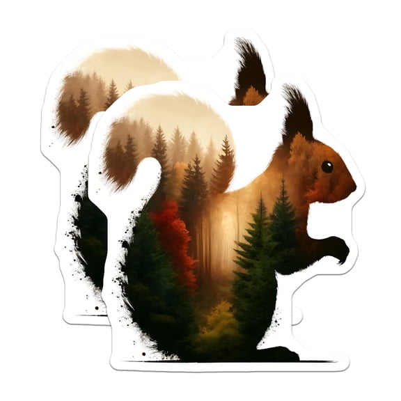 (2 Pack) Squirrel Silhouette Magnets - Forest Scene Art - Nature Lover Gift - 5" On Longest Side - Premium Magnet - for Cars, Refrigerators, Toolboxes, Lockers - Made in USA - MAG15321