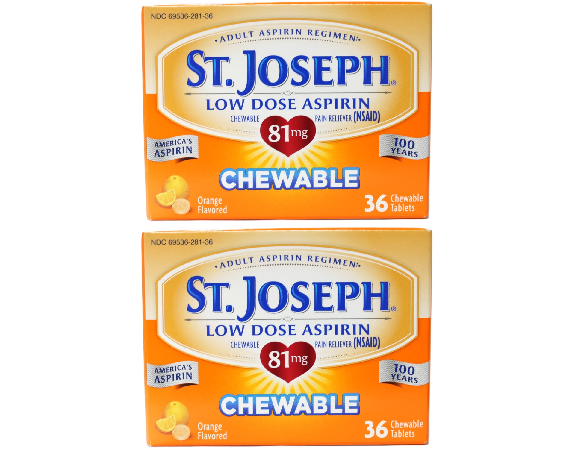 2 Pack St. Joseph Low Dose Aspirin Adult Aspirin Regimen 36 Chewable Tabs Each