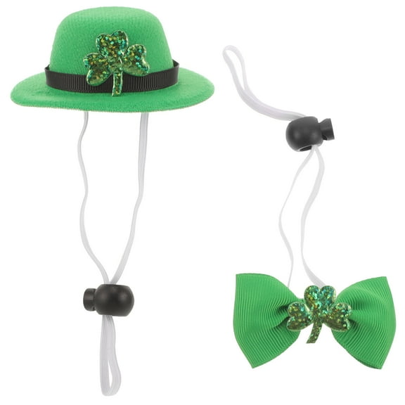 2 Pack St. Patrick's Day Cat and Dog Hats - 1 Pet Tie, 1 Green Hat Pet Costume Accessory, Irish Leprechaun Top Hats