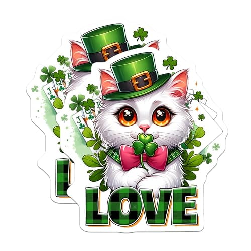 (2 Pack) St Patricks Day Cat Magnets - Cute Clover Cats - Adorable St Patricks Day Decor - 5" On Longest Side - for Cars, Fridges, Toolboxes - Made in USA - MAG8106