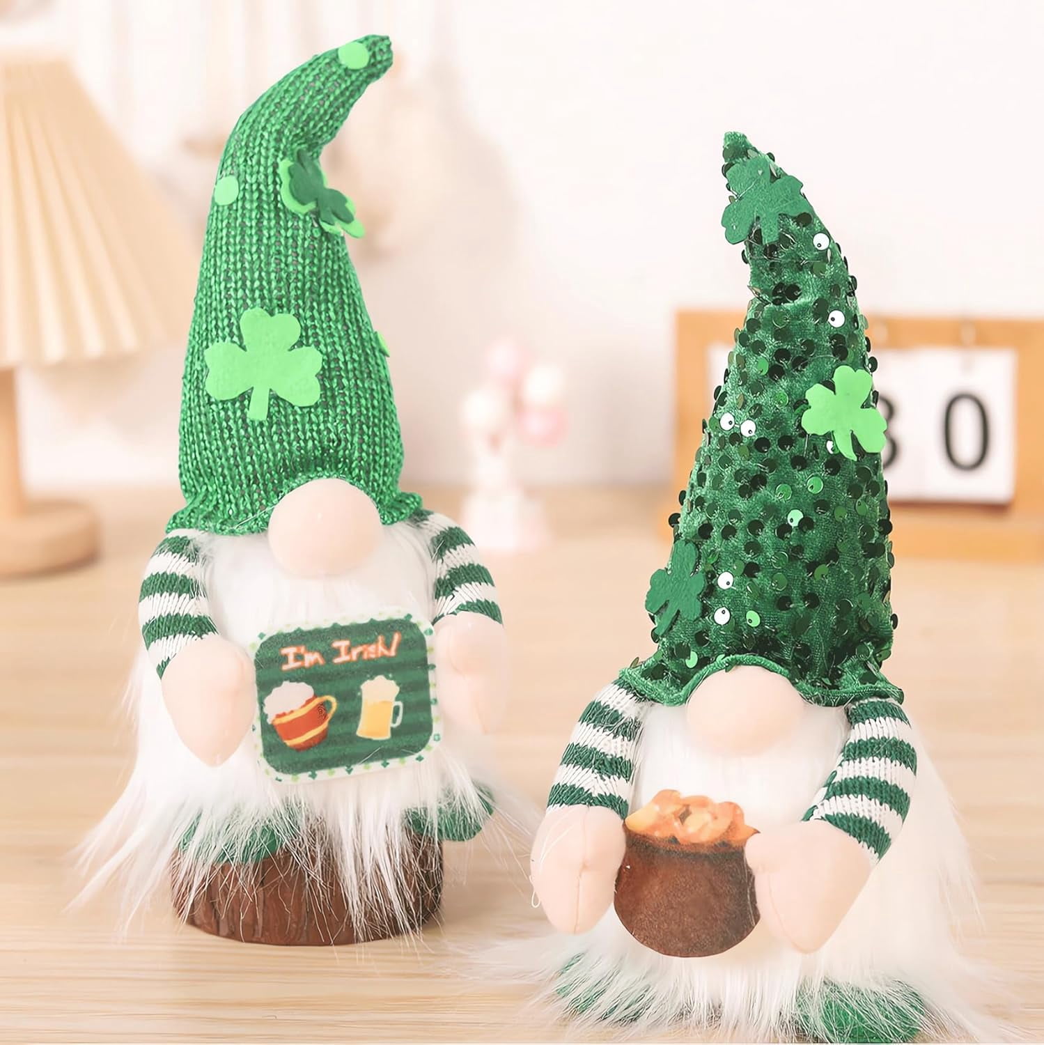 2 Pack St Patricks Day Gnomes Plush with Light, 11inch St. Patrick's Day Irish Elf Tomte Gnome Decoration Ornaments Table Indoor Home Decor