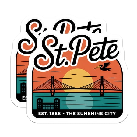 (2 Pack) St Pete Florida Magnets - Sunshine City Decor - Travel Souvenir - 5" On Longest Side - Premium Magnet - for Cars, Refrigerators, Toolboxes, Lockers - Made in USA - MAG17174