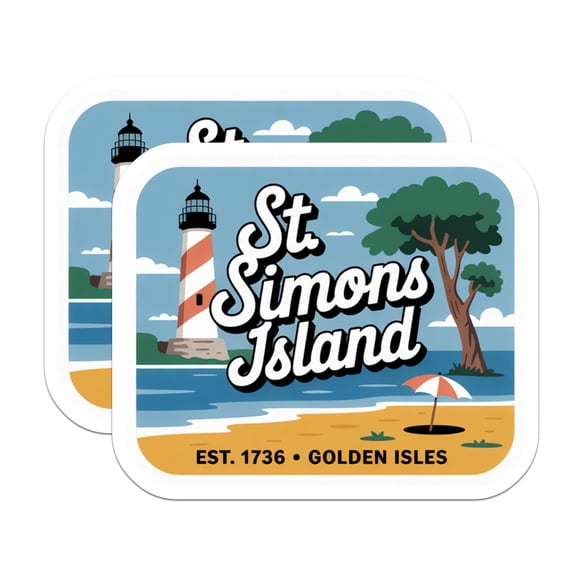 (2 Pack) St Simons Island Magnets - Lighthouse Beach Scene - Golden Isles Travel Souvenir - 5 Inches On Longest Side - Thick Durable Magnet - Made in USA - MAG19189