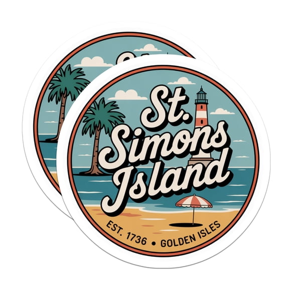(2 Pack) St Simons Island Stickers - Golden Isles - Lighthouse Beach - 5" On Longest Side - Sticks to Smooth Flat Surfaces - Made in USA - BMCS18451