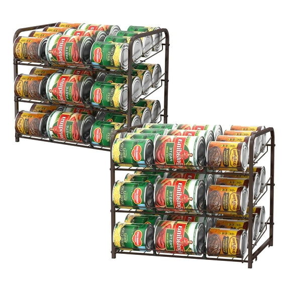 2-Pack Stackable Adjustable Metal Can Organizer Rack Dispenser – Tilted Pantry Shelf for 36 Cans, Non-Slip Base (16.73” W x 12.2” D x 14.76” H per rack)