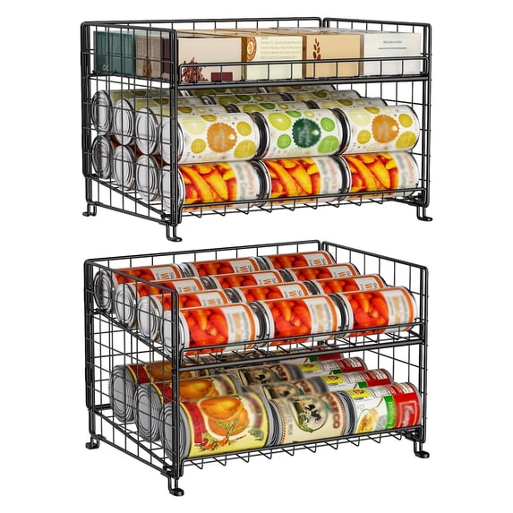 2-Pack Stackable Can Rack Organizer, Can Storage for Kitchen Pantry Cabinet, Can Holders for Food, Multifunctional Can Dispenser for Snacks Soda Shelf Baskets