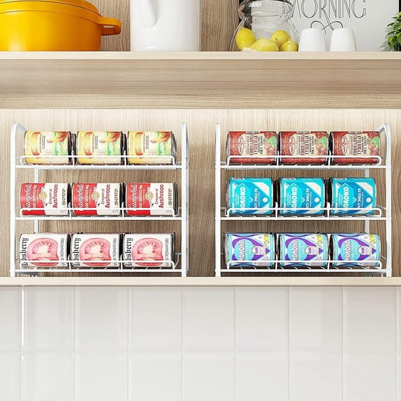 2 Pack Stackable Can Rack Organizer Storage 72 Cans Kitchen Cabinet Pantry White