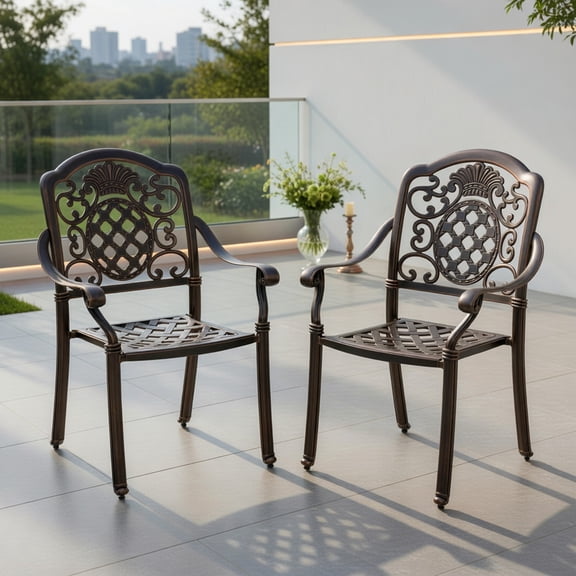 2-Pack Stackable Cast Aluminum Patio Dining Chairs in Red Copper Weatherproof, Rust-Resistant, Ergonomic Outdoor Armchairs for Backyard, Poolside & Porch