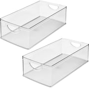 2-Pack Stackable Clear Plastic Extra Long Storage Bins, Kitchen Cabinet & Pantry Organizer, Durable Space-Saving Storage Solution for Household Items