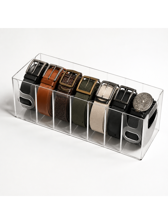 2-Pack Stackable Closet Belt Organizers with Removable Dividers and Handles